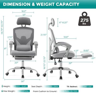 ALINUNU Office Computer Desk Chair με πίσω πλέγμα και κυλιόμενα τροχούς 34,4 λίβρες