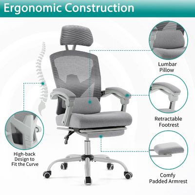 ALINUNU Office Computer Desk Chair με πίσω πλέγμα και κυλιόμενα τροχούς 34,4 λίβρες