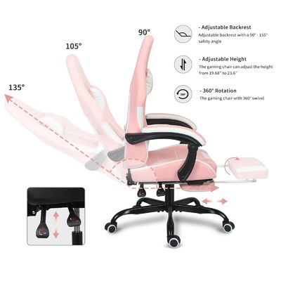 ALINUNU Gaming Chair Προσαρμόζεται ύψος Προσαρμόζεται με στήριξη οσφυϊκής στήριξης και υποστήριξη ποδιών