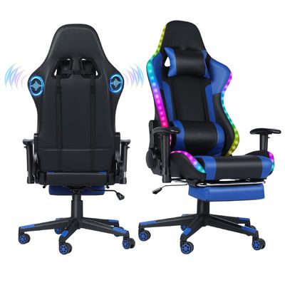 Προσαρμοσμένη έγχρωμη δερμάτινη RGB gaming περιστρεφόμενη καρέκλα με LED light bar και λειτουργία μασάζ