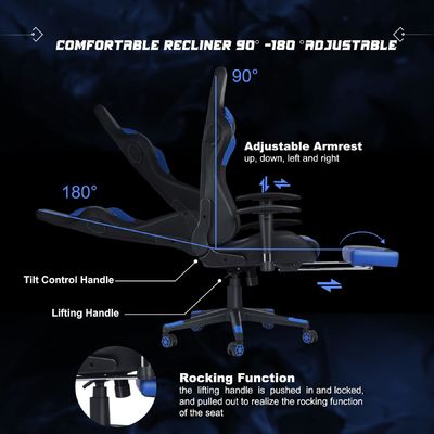 Προσαρμοσμένη έγχρωμη δερμάτινη RGB gaming περιστρεφόμενη καρέκλα με LED light bar και λειτουργία μασάζ