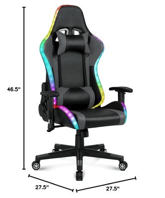 27.5&quot;D x 27.5&quot;W x 46.5&quot;H Gaming Swivel Chair με LED Light Bar και λειτουργία μασάζ