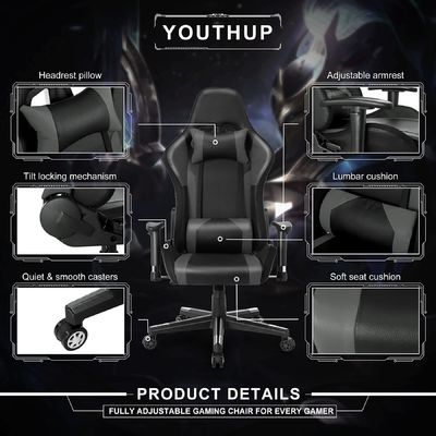 27.5&quot;D x 27.5&quot;W x 46.5&quot;H Gaming Swivel Chair με LED Light Bar και λειτουργία μασάζ
