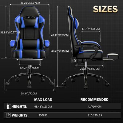 ALINUNU 2024 PC Racing Gaming Chair Προσαρμόσιμο δερμάτινο ξαπλώστρο και υποστήριγμα ποδιών συμπεριλαμβανομένων