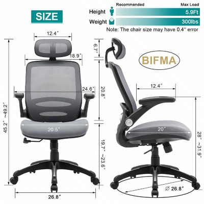 Ρυθμιζόμενο ύψος High Back Mesh Desk Chair με Flip-Up Arms και μοντέρνο στυλ σχεδιασμού
