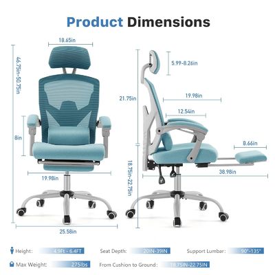 3 Gas Lift Ergonomic High Back Office Chair με μηριαίο μαξιλάρι και ανασυρόμενο υποστήριγμα ποδιών