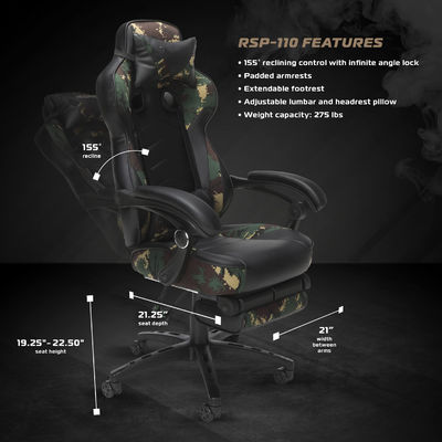 360 στροφή Ergonomic PC Computer Chair Gaming με ενσωματωμένο στήριγμα κεφαλιού Ρυθμίσεις ύψους
