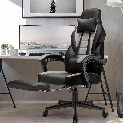 Σύγχρονη σχεδίαση Racing Style Game Chair με υποστήριγμα ποδιών και υποστήριγμα κεφαλιού προσαρμοσμένο χρώμα