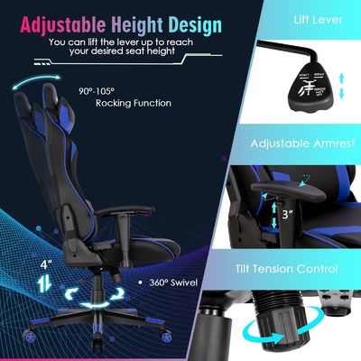 ALINUNU Metal Type Aluminum Racing Ergonomic Gaming Chair με ρυθμιζόμενο οσφυϊκό στήριγμα