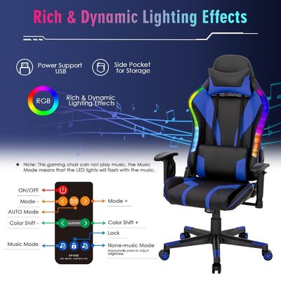 Σύνθετο δέρμα RGB καρέκλα παιχνιδιού με RGB LED φώτα 27 &quot;D x 27&quot; W x 53&quot;H ρυθμιζόμενο