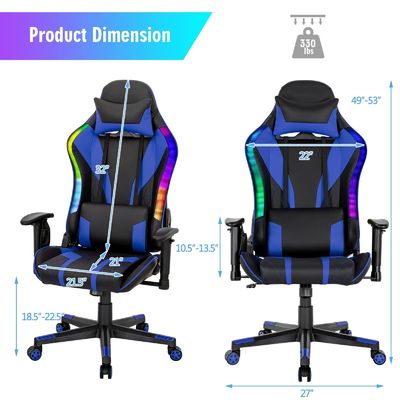 Σύνθετο δέρμα RGB καρέκλα παιχνιδιού με RGB LED φώτα 27 &quot;D x 27&quot; W x 53&quot;H ρυθμιζόμενο