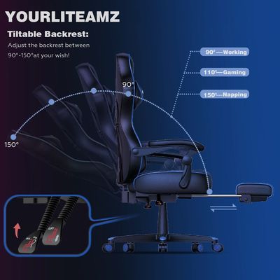 Λειτουργικός μηχανισμός Alinunu Gaming Chair με υποστήριξη ποδιών Υποστήριξη κεφαλιού και στήριξη οσφυϊκής στήλης