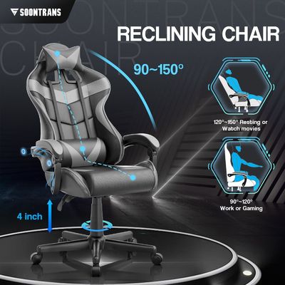 Πάρτε την Ultimate Gaming Experience PU Gaming Chair με μασάζ 33&quot;D x 24&quot;W x 49.2&quot;H