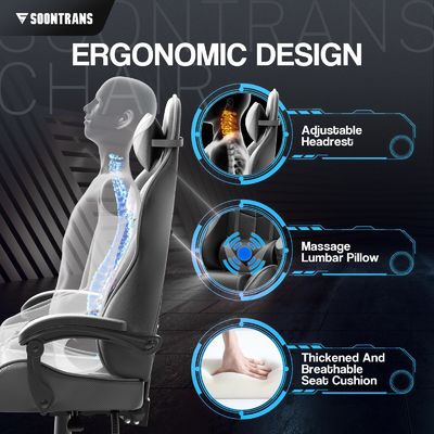 Πάρτε την Ultimate Gaming Experience PU Gaming Chair με μασάζ 33&quot;D x 24&quot;W x 49.2&quot;H