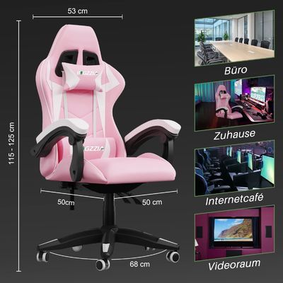 3 Gas Lift Reclining Video Game Chair με στήριγμα κεφαλιού και στήριξη οσφυϊκής στήριξης