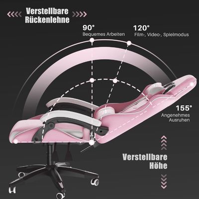 3 Gas Lift Reclining Video Game Chair με στήριγμα κεφαλιού και στήριξη οσφυϊκής στήριξης