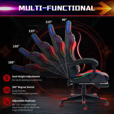 Ρυθμίσιμο ύψος Armrest RGB LED Gaming Chair με στυλ γυρισμού μασάζ και ηχεία