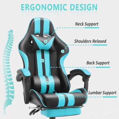Ρυθμίσιμη ύψος PC Game Computer Chair με υποστήριξη κεφαλαίου και υποστήριξη ποδιών
