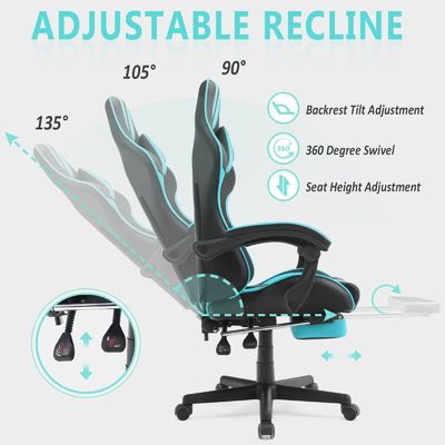 Ρυθμίσιμη ύψος PC Game Computer Chair με υποστήριξη κεφαλαίου και υποστήριξη ποδιών