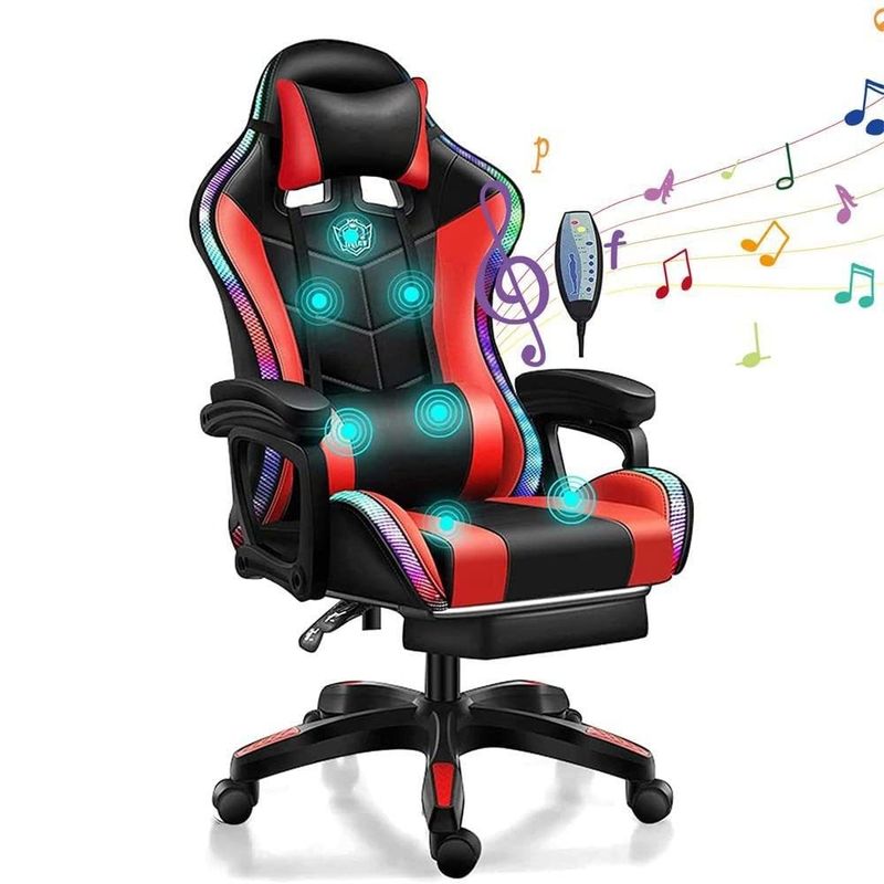 Καρέκλα παιχνιδιού RGB με ομιλητές μασάζ 7 σημείων και φως LED σε συνθετικό δέρμα